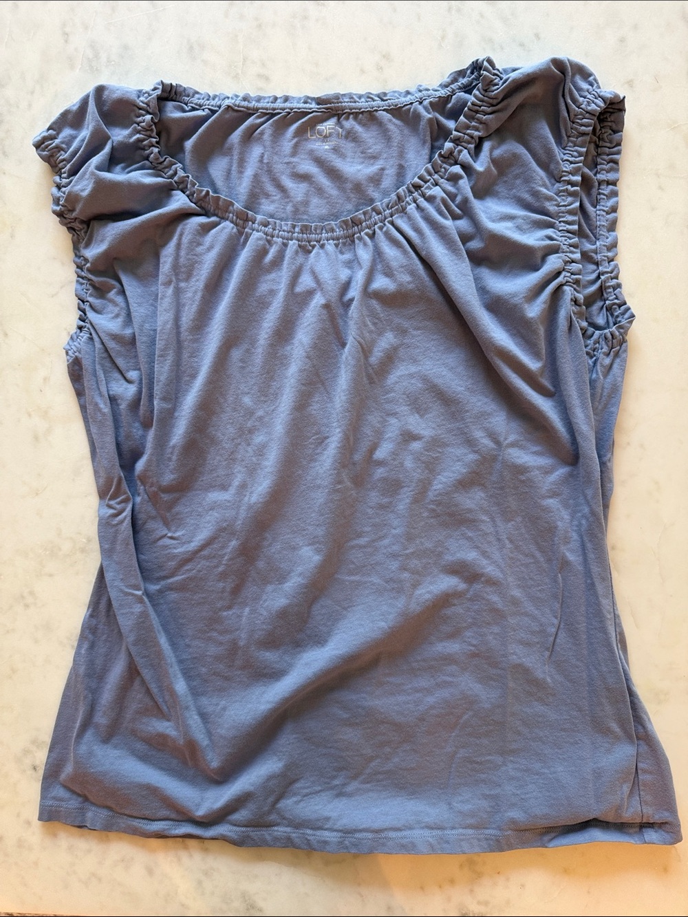 LOFT Lavender Blue Ruched Cap Sleeve Scoop Neck Tank